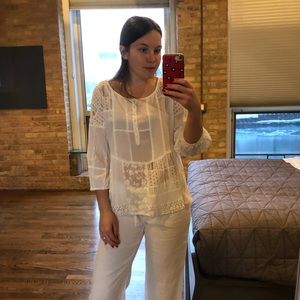 White lace high low tunic blouse